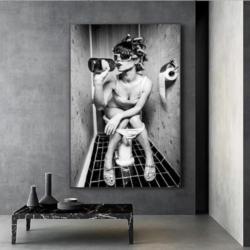 Toile art moderne fille assise tableau noir et blanc pour salon chic