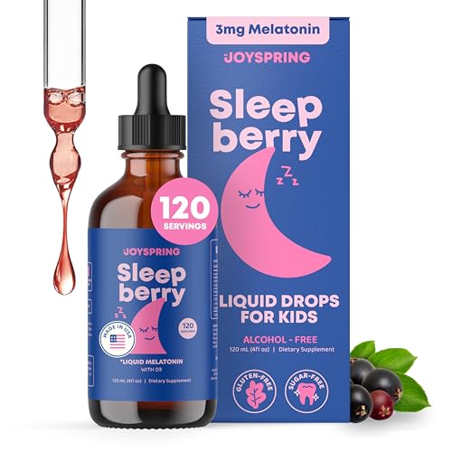 Image of JoySpring SleepBerry - Kids Melatonin Liquid - 3MG Melatonin with D3 and Elderberry - Sugar-Free Liquid for Kids & Teens – Gentle Natural Sleep Support Formula (4 fl oz)