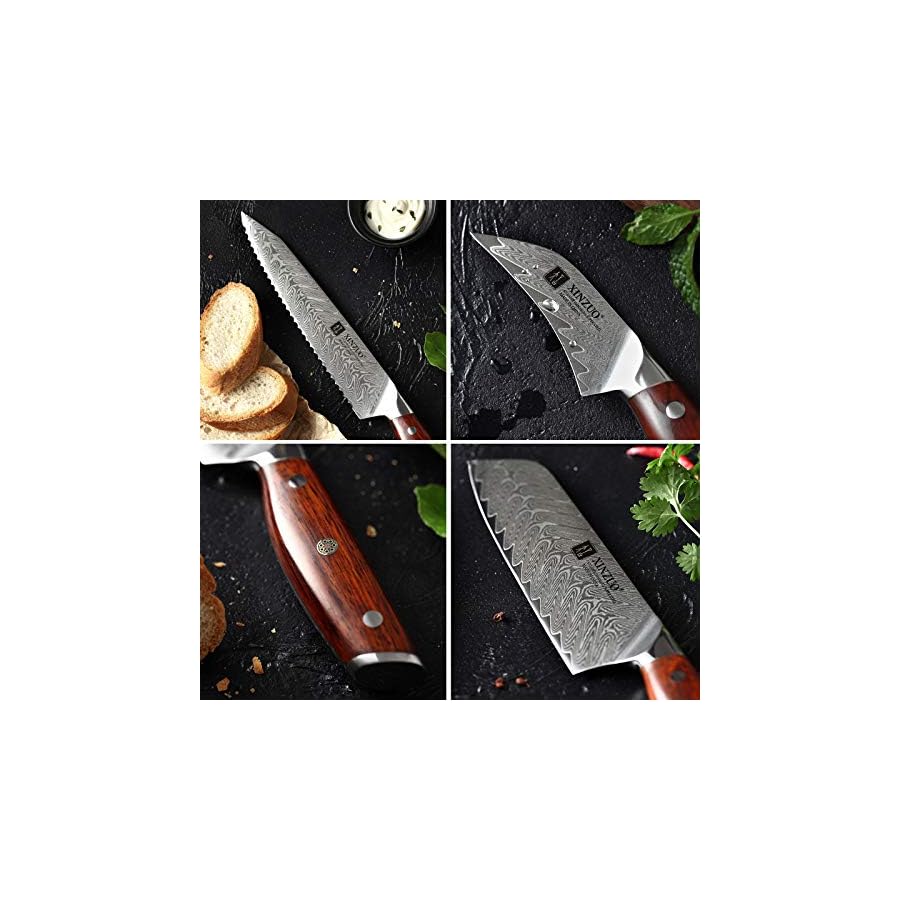XINZUO 6-Piece Kitchen Knife Set with Magnetic Knife Holder,Damascus Steel Chef Knife Set and 16 Inch Walnut Wood Knife Magnetic Strips