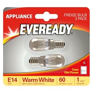 Eveready Pack of 2 – 15W SES/E14 Small Edison Screw Light Bulb for Fridge – Transparent