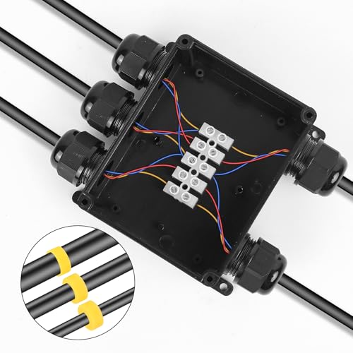 Abzweigdose Wasserdichte Verteilerdose Außen Wasserdicht IP68, 5 Wege Abzweigdose Außen Kabelverbinder Aufputz, Verbindungsdose Anschlussdose Erdkabel Klemmdose für Ø 4-8/8-12/10-14mm(Schwarz)