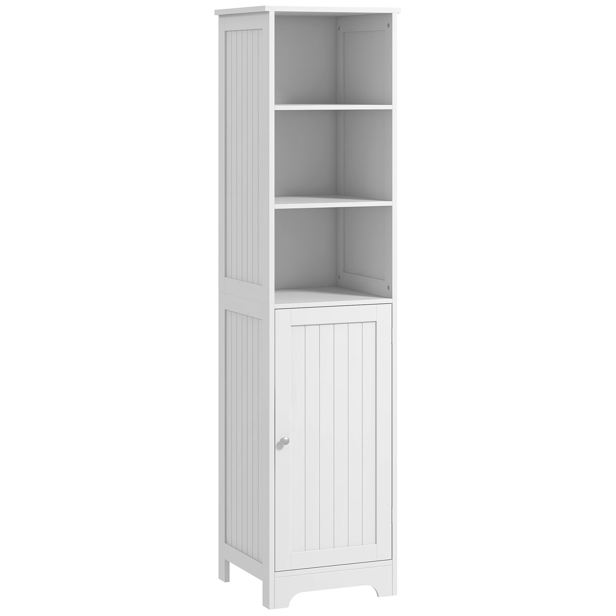 HOMCOM 160cm Tall Bathroom Cabinet, Freestanding Slim Bathroom Storage Cabinet with Adjustable Shelf & 3 Open Shelves, White