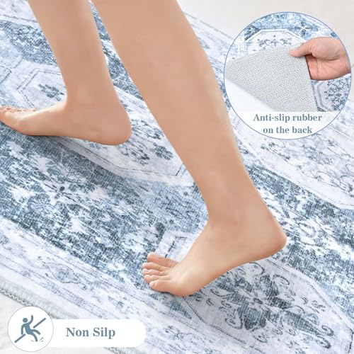 Yinhua Boho Bathroom Rug Washable, Non Slip Blue Rug for Bathroom by Yinhua - Used condition - Image 5