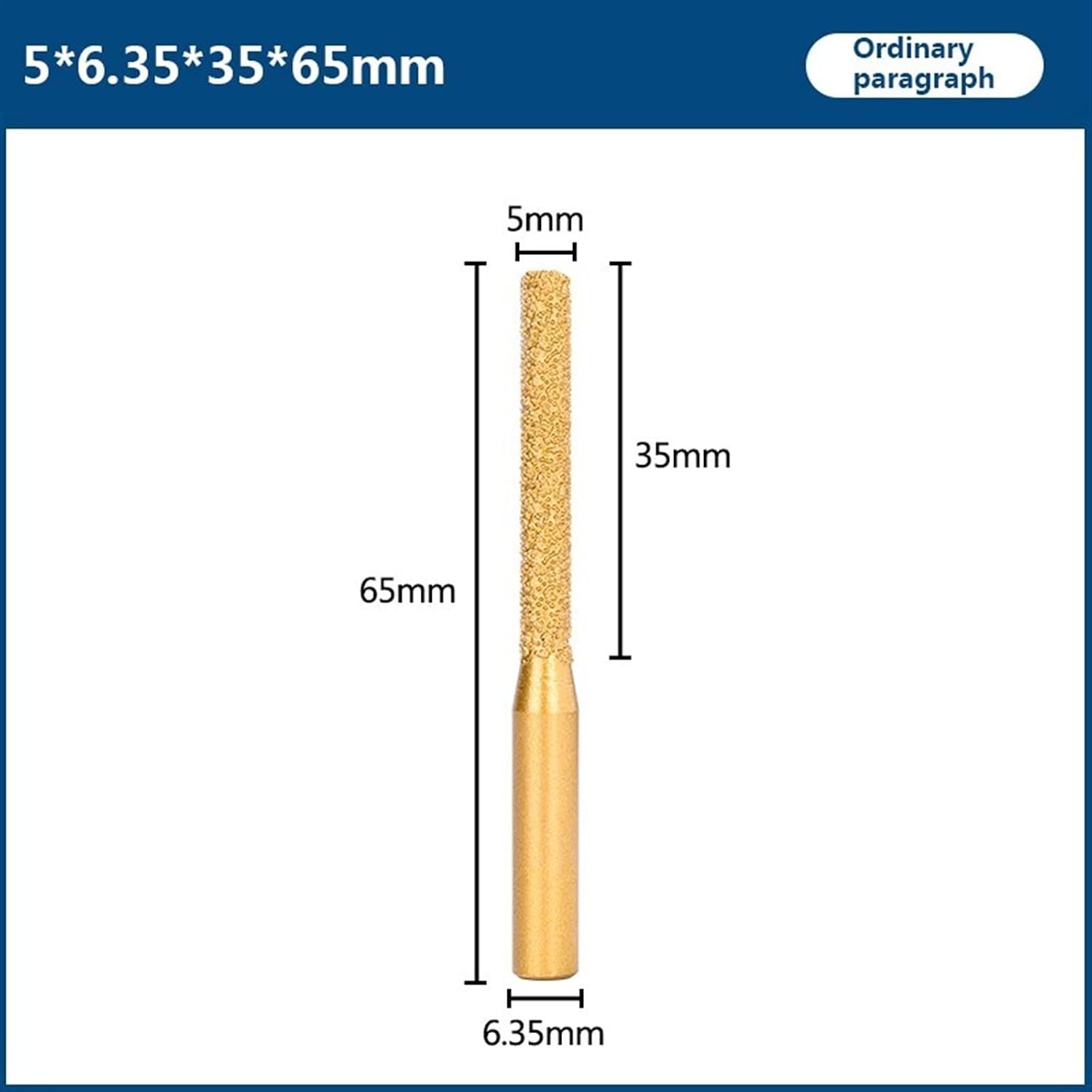 Straight Shank Milling Cutter Brazed Diamond Router Bit for Quartz Stone Marble Granite Ceramic Tile Trimming Machine 1Pcs(5X6.35X35X65 ord)