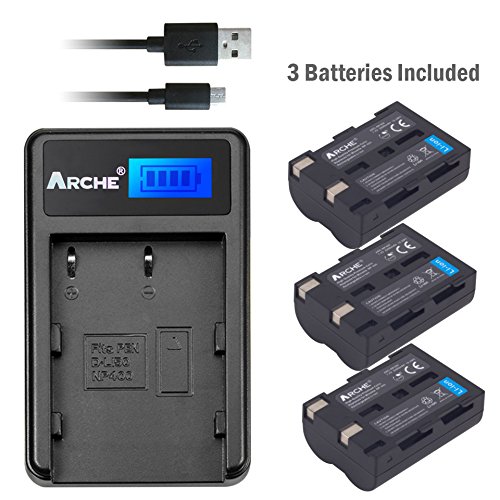 Arche NP-400 NP400 <3 Pack> Replacement Battery and LCD Charger Kit for Pentax D-Li50 Samsung SLB-1647 and Minolta A-5 A-7 Dimage A1 A2 Dynax Maxxum 5D 7D Pentax K10 K10D K20 K20D Samsung GX-10/20