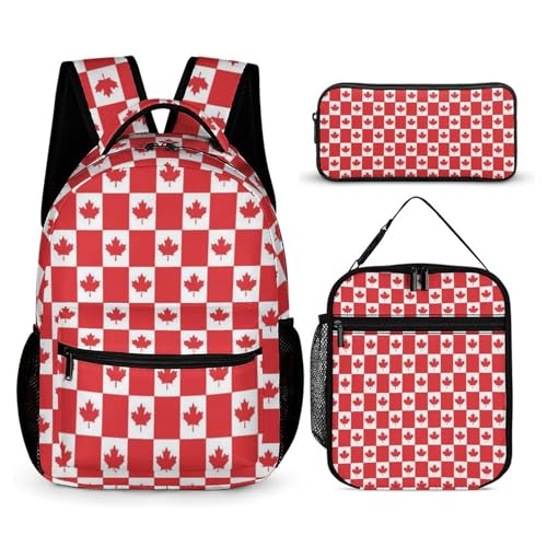 Canadian Flag 3 PCS Backpack Set Casual Daypack with Insulated Lunch Bag & Pencil Case