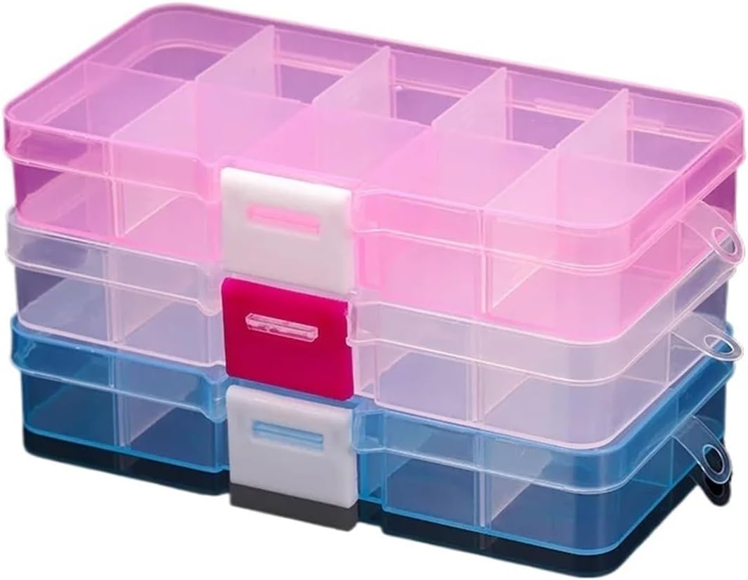 10 Slots Adjustable Plastic Rectangle Transparent Storage Box Craft Organizer Handcraft Jewelry Container(Blue 02)