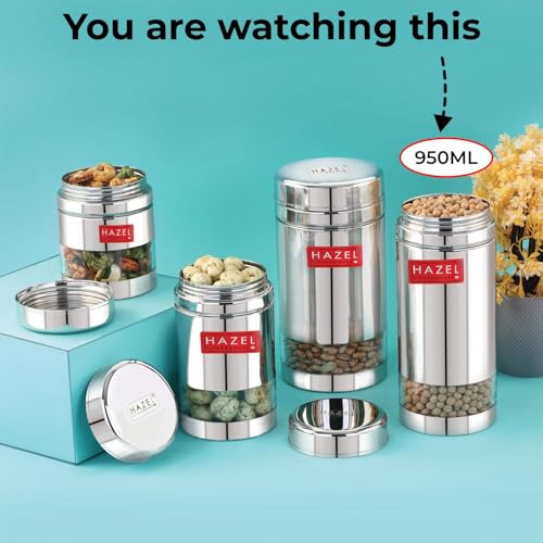 Image of HAZEL Stainless Steel See Through Transparent Container | Kitchen Air Tight Storage Dabba Container, 950 ML