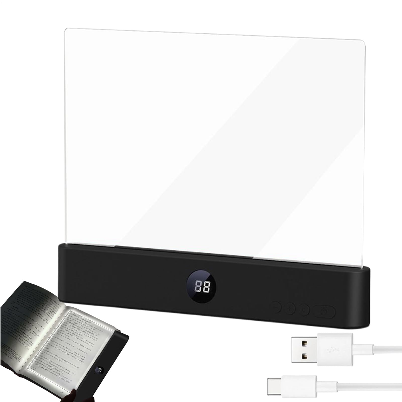 Smart LED Book Light, Rechargeable Clear Full Page Flat Reading Book Light with 3 Colors and Timer, Dimmable LED Panel Books Lamp Night Lights, Page Glow Reading Lights, for Readers, Students(Black)