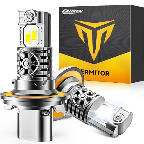 Termitor Latest & Brightest H13/9008 Light Bulbs, 10X 50,000LM Extreme Brightness, 6500K Cool White, 1:1 Min Size, Plug-N-Play, Powersports Off-Road Use 9008 H13 Fog Light for Night Driving, Pack of 2