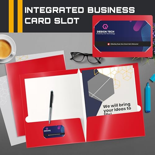 Image of Better Office Products 2 Pocket Glossy Laminated RED Paper Folders, Letter Size, Paper Portfolios Box of 25 Red Folders