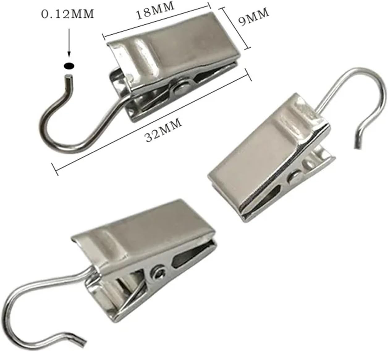 SBTRKT Sturdy and Durable Curtain Hook Clips Home Curtain Accessories 100PCS/Set Sturdy Iron Curtain Hooks (Color : Silver)