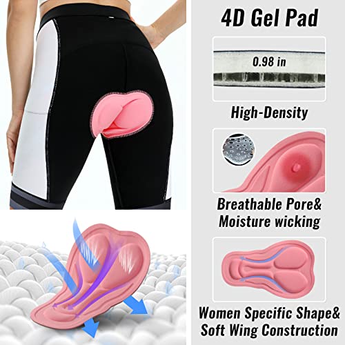NICEWIN Short feminino acolchoado 3D para ciclismo, cintura alta, de secagem rápida, Reflective-blac