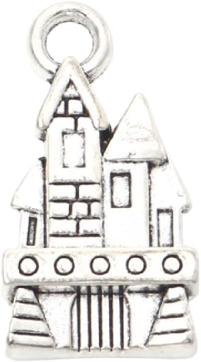 PEPPERLONELY 30PC Antiqued Silver Alloy Double Sided Castle Charms Pendants 21x11.5mm