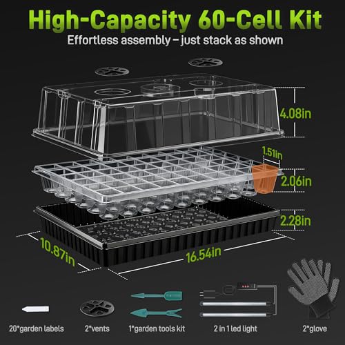 Mulctun 60-Cell Seed Starter Tray with Grow Light, Seedling Starter Trays with 4.08" Humidity Dome, Self-Watering Plant Germination Trays,Seed Starter Kit for Seeds Growing (Black) — view 2