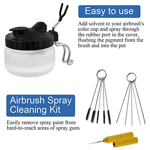 Hotorda Kit de limpeza de aerógrafo, pote de limpeza de vidro com suporte, ferramentas de limpeza de