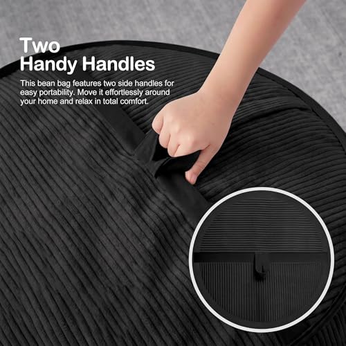 Image of 4FT Bean Bag Chair 4'Big Bean Bag Chairs with Adults, Large Beanbag Chair | Bean bag Lounger with Machine Washable Cover Corduroy Fabric, Comfy Chairs for Living Room Bedroom Dorm, Black