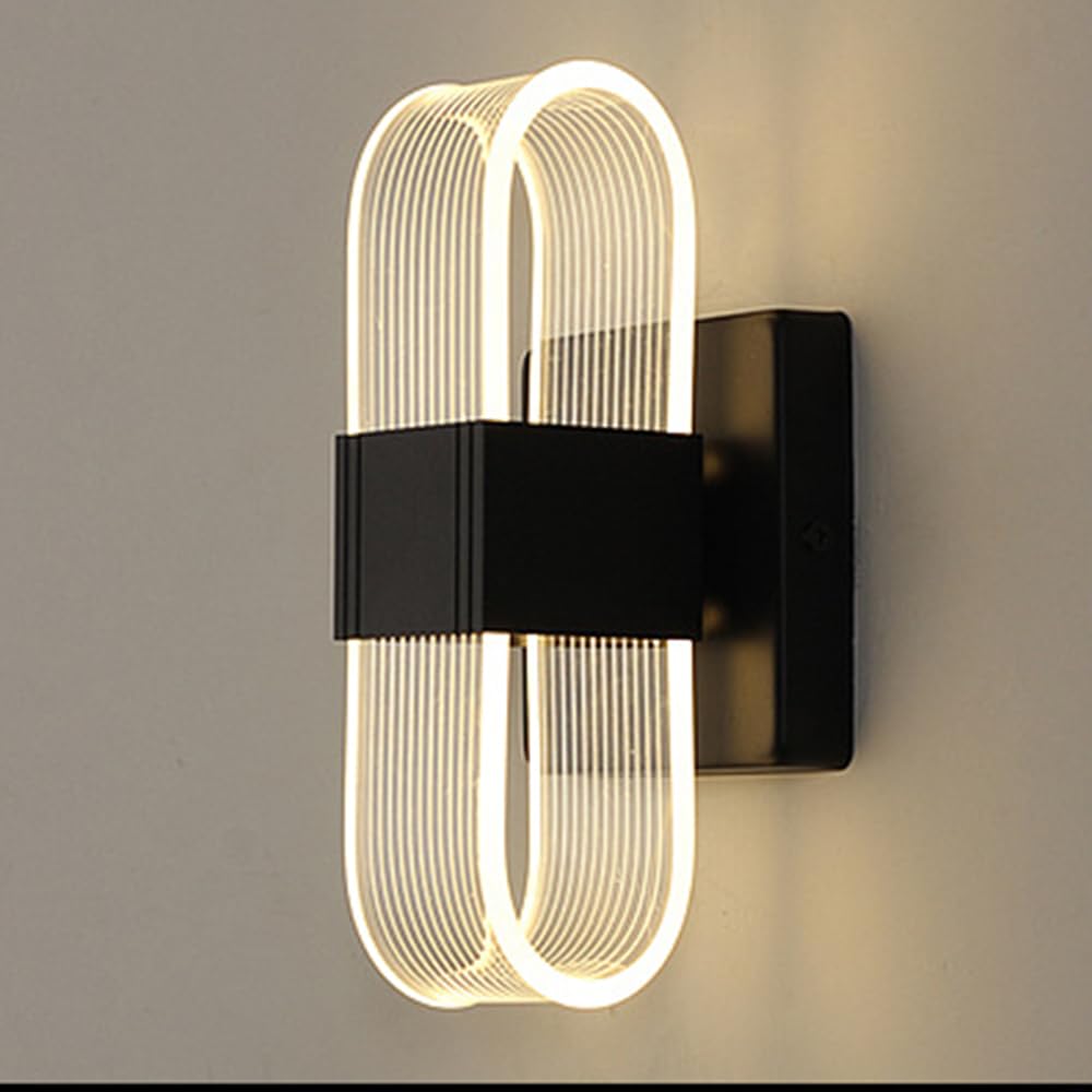 XINYASEE Modern Acrylic LED Wall Lamp,LED Indoor Wall Lamps, Bedside Night Lights, 3 Lighting Colours Adjustable Wall Light, for Bedroom Living Room Restaurant Hallway (Black(Single Head))