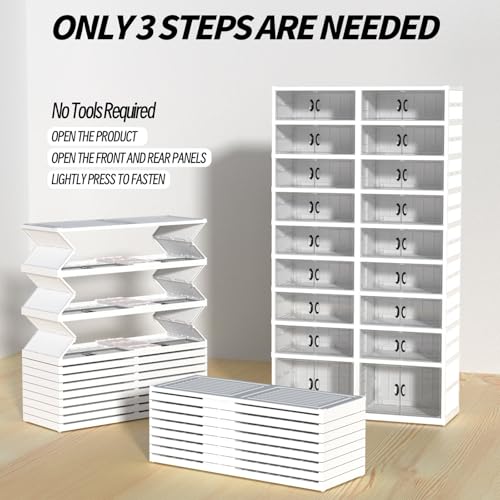 FAHKNS Foldable Shoe Rack, Transparent Shoe Boxes with Magnetic Double Doors, Shoe Organizer Storage for Entryway/Bedroom/Cloakroom, Large Shoe Cabinet with Hidden Bottom Roller 9 Tiers 4 Row (White) by FAHKNS - Image 6