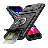 Vofolen for iPhone 8 Plus Phone Case with Card Holder [Store 2 Cards] + 360° Rotated Kickstand Heavy Duty Drop Protection Shockproof Wallet Phone Case for iPhone 7 Plus, Black