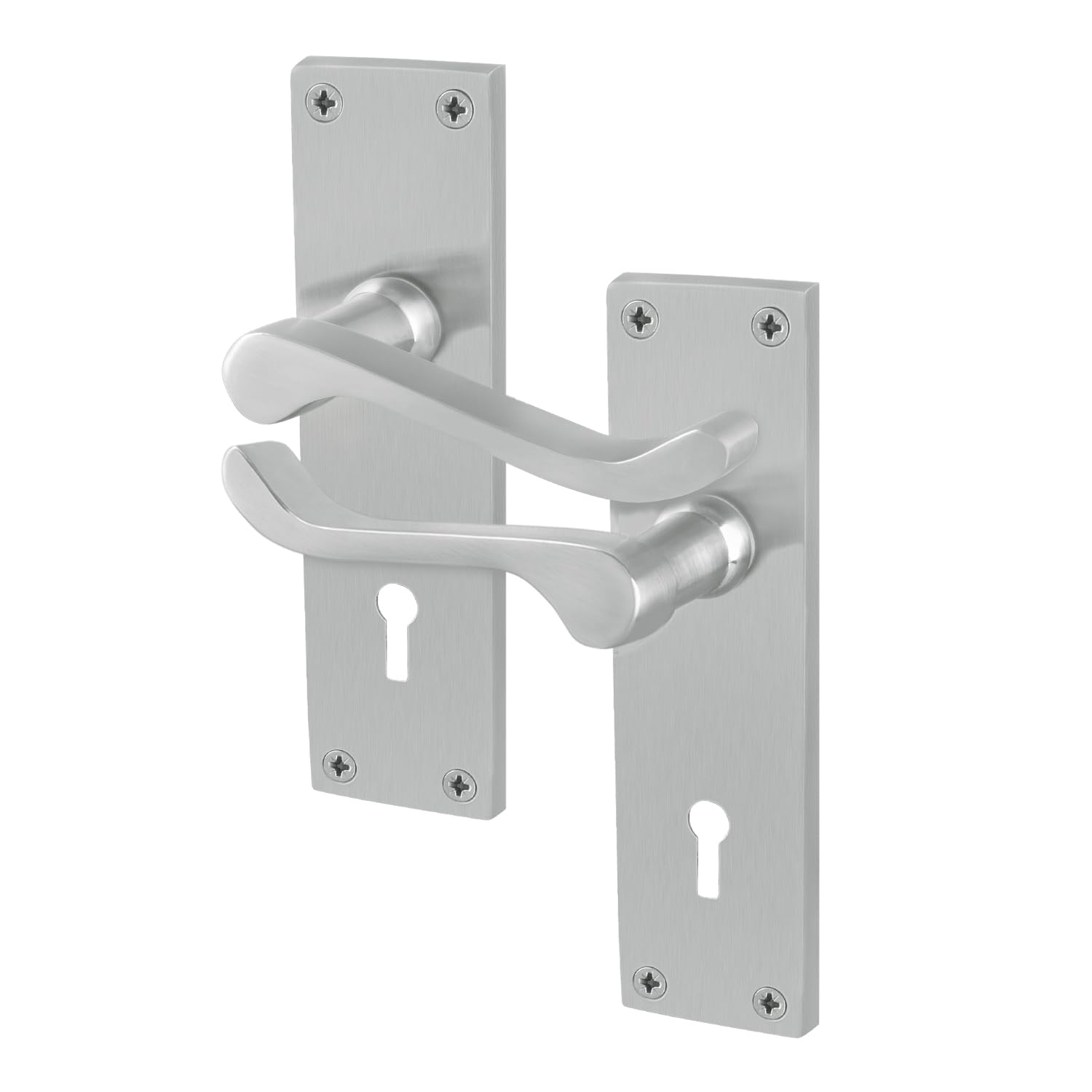 Eai Satin Chrome Satin Victorian Scroll Lock Handles, 1 Pair Of Internal Lever Door Handles On Backplate