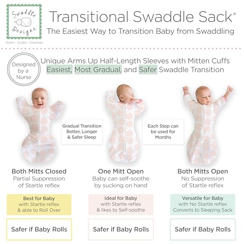 Image of SwaddleDesigns Transitional Swaddle Sack, Arms Up Half-Length Sleeve Mitten Cuff, Most Gradual Transition Swaddle for Newborn