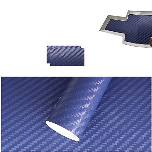 Image of 2 pcs Carbon Fiber for Chevy Bowtie Emblem Overlay Sheets Front /Back Vinyl Decal Wrap (Blue)