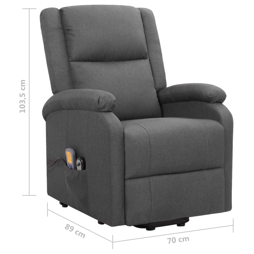 vidaXL Poltrona Alzapersona Massaggiante in Tessuto Grigio Scuro