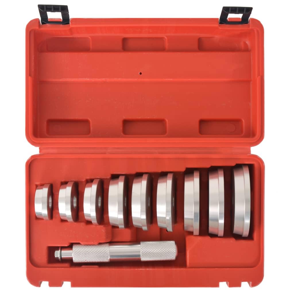 Zestaw elementów dociskowych 10-częściowy zestaw napędowy wypychacz z aluminium do prasy warsztatowej, 1 trzpień udarowy i 9 elementów dociskowych, do montażu łożysk kół, demontażu i naprawy