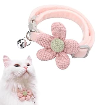 Qpets® Cat Collar - Cute Pink Flower Cat Collar with Bell, Quick Release Adjustable Soft Plush Collar