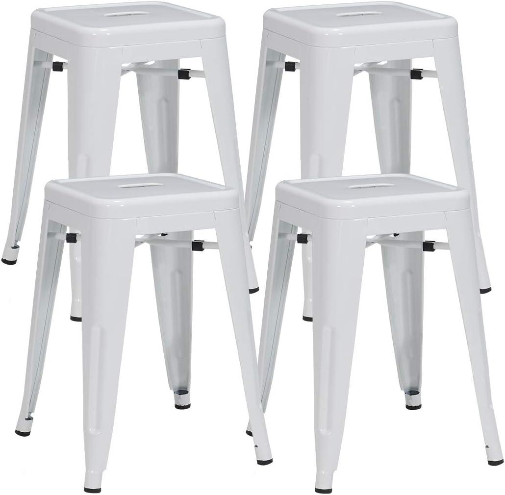 DUHOME 18 Inches Metal Stools Backless Stackable Stools for Bistro, Indoor-Outdoor, Kitchen, Bistro, Patio, Cafe and Restaurants Set of 4, Black