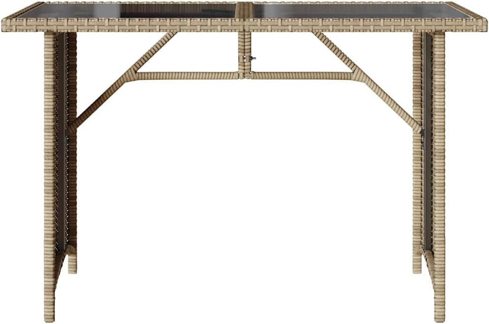 Garden Coffee Table Beige PE Rattan with Powder-Coated Steel Frame and Tempered Glass top Rectangular Outdoor Table for Patio Furniture and Outdoor Patio Setup