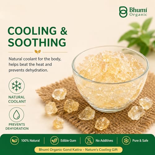 Image of Bhumi Organic Gond Katira (Tragacanth Gum) 300g | Natural Edible Gum for Summer Drinks, Body Cooling Ayurvedic Superfood, Gluten-Free