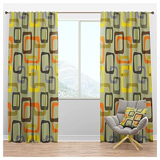 DesignQ Blackout Curtains 'Retro Square Design VII' Curtains for Bedroom, Curtains for Living Room, Curtains & Drapes - Thermal Insulated -Single Panel -52x63