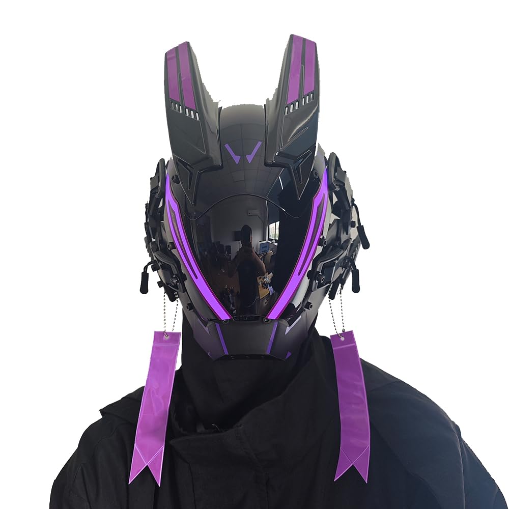 KYEDAY Máscara punk para hombre, máscara LED para mujer, ropa tecnológica punk futurista, cosplay, Halloween, ajuste fiesta, festival de música, accesorios (púrpura)