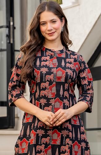 Image of rytras Women Printed A-Line Kurta Set with Palazzo Pants