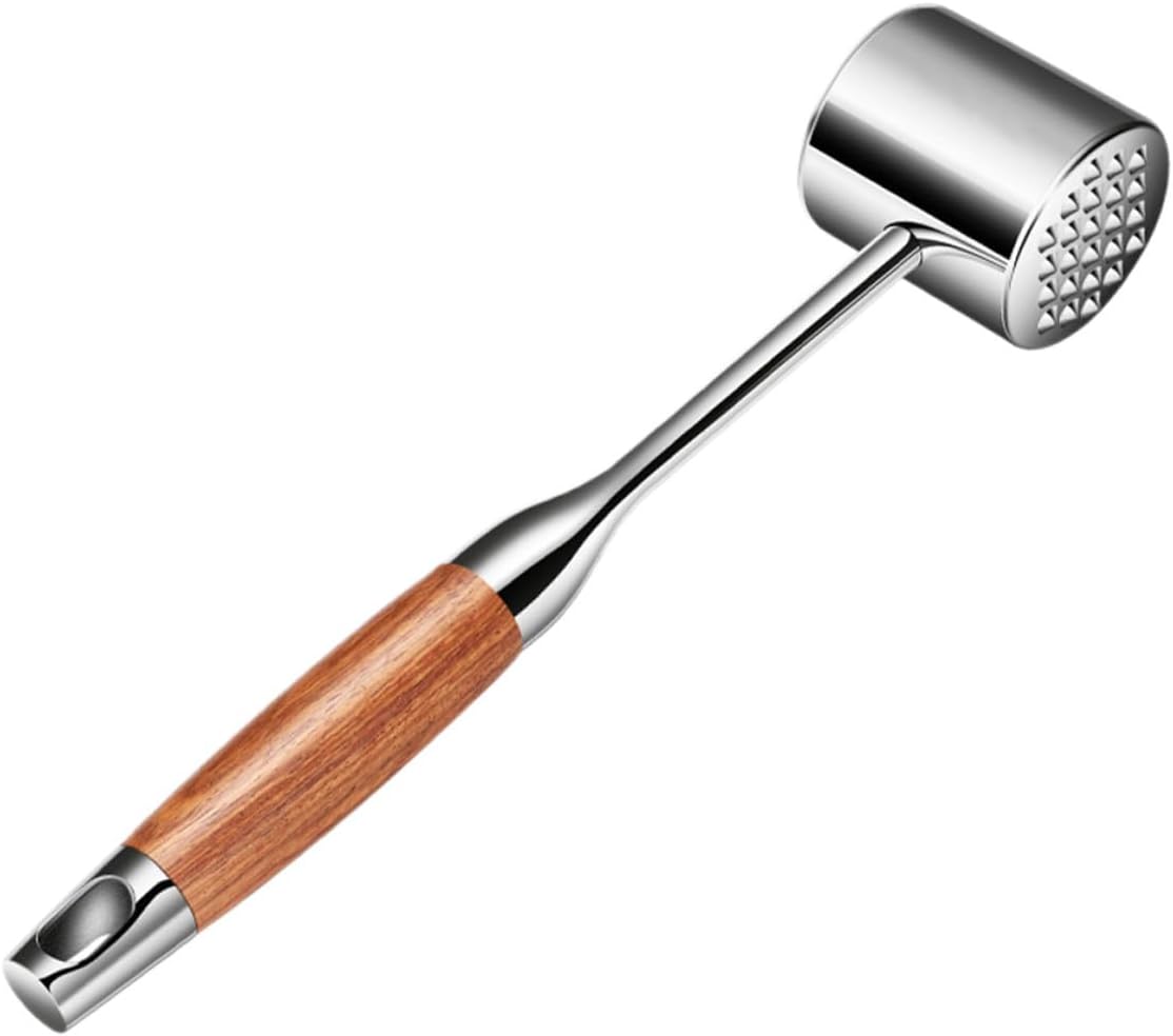 Stainless Steel Meat Tenderizer Hammer 304 Steel Kitchen Mallet for Home Use with Hardwood Handle, Dual-sided Steak Pounder Tool for Beef, Chicken, and Pork Cooking Random Color