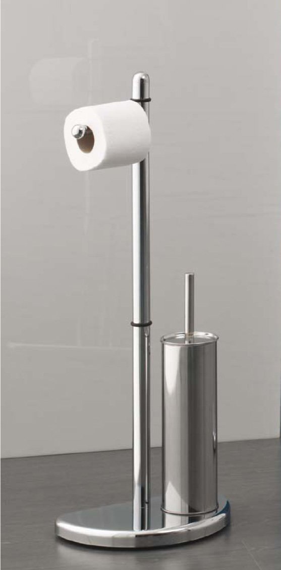 Set Bagno Hibiscus Gedy - Colonna Portarotolo E Scopino In MetalloCromato, Design Moderno - Foto 5