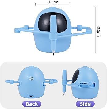 Interactive Educational Drawing Robot for Kids Aged 4-12, 100 Drawing Cards + 5 Colored Pens + Drawing Board, Smart Auto-Sketch Toy with Built-in Card Slot, ABS Construction(Blue)