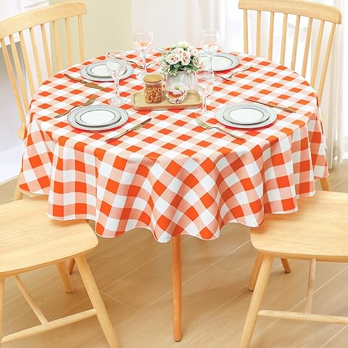 Image of misaya Round Waterproof Vinyl Table Cloth, Flannel Backed Tablecloth