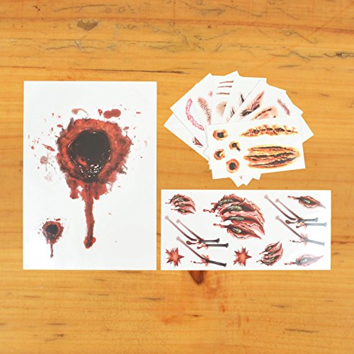 Cokohappy 10 Sheets Halloween Bleeding Wound Scar Blood For Party Cosplay Costume Look Real Flash Temporary Tattoo #TOP2
