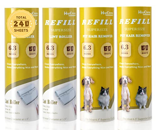 Lint Roller Refills 6.3", 240 Sheets, Extra Sticky, Two-Color Easy Tear-Off