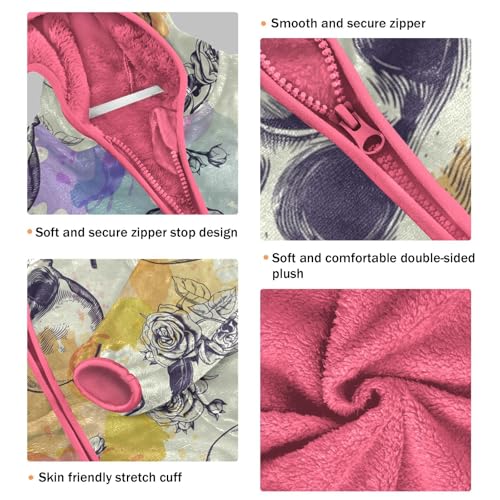 OTVEE Drawn Colorful Retro Skulls Rose Flowers Kids Hoodie Jacket Fall Spring Full Zip Warm Outwear Coat3