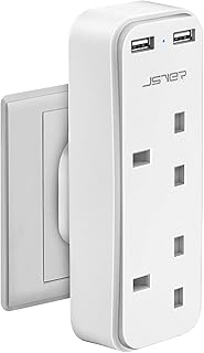Double Plug Adaptor with 2 USB, JSVER Mini 2 Way Plugs Extension Multi Sockets with USB Ports(5V/2.4A)Wall Charger Adapter, 13A UK 3 Pin Power Socket for Home, Office, Kitchen,White