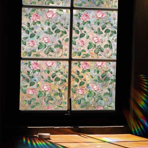Película decorativa para ventana con flores rosas y adhesivo estático miniatura 5