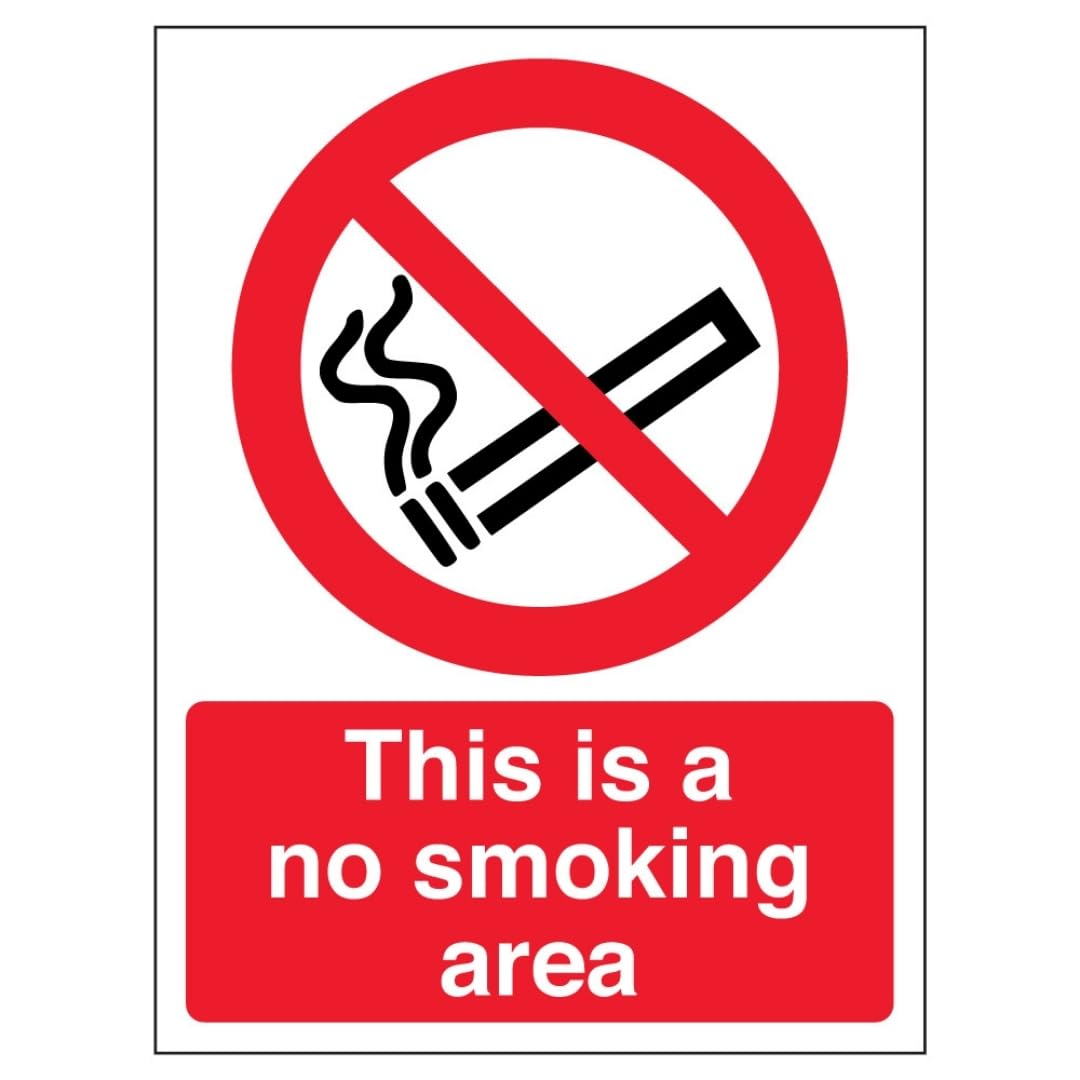 V Safety This Is A No Smoking Area - Portrait 150 x 200 mm - Glow In The Dark 1mm Rigid Plastic Safety Sign