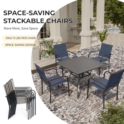 Image of Anmutig 5 Pieces Patio Dining Set, Outdoor Furniture Set Includes 1 Square Patio Table and 4 Stackable Patio Chairs, Outdoor Table and Navy Chairs for Garden Backyard Deck