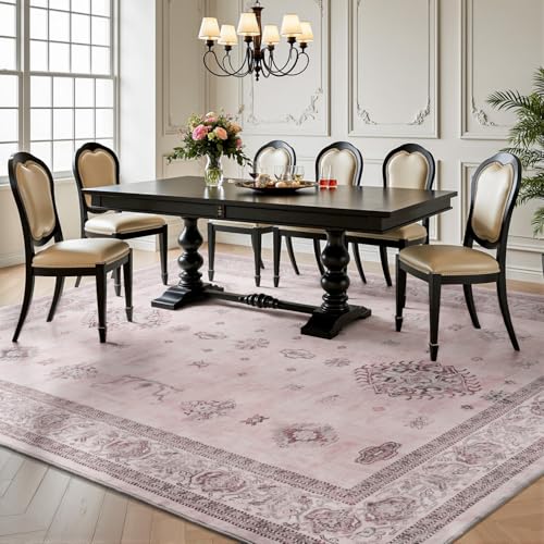 AMOAMI-Vintage Area Rug 6X9 Pink Rugs for Living Room-Soft Living Room Rug Non Slip Rugs for Bedroom Carpet Machine Washable Rug for Dining Room Bedside Office Room Decor