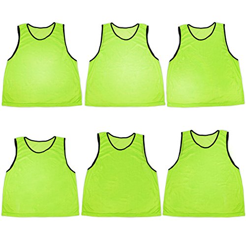 Petos de fútbol verde para partidos y entrenamientos de adultos pack de 6 con red