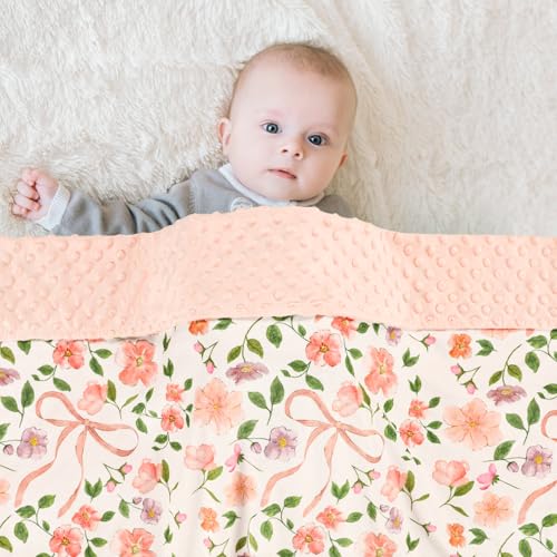 Image of TANOFAR Baby Blankets for Unisex Boys Girls, Ultra Soft Minky Blanket with Double Layer Dotted, Breathable and Lightweight Receiving Blanket for Newborns, 30x40 Inches, Pink Bow